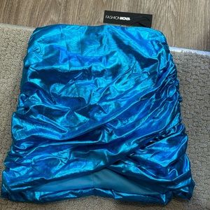 Asymmetrical Metallic Blue Skirt